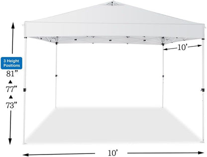 10x10 Pop Up Canopy,Event Tent – One-Person Setup, Waterproof & UV-Blocking, Heavy-Duty Steel Frame, Wheeled Bag & Sandbags – Outdoor Shade for Beach, Camping, Backyard, Tailgate (White)