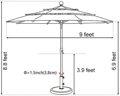 EliteShade USA 10-Year-Non-Fading 9Ft 3 Tiers Market Umbrella Patio Umbrella Outdoor Table Umbrella with Ventilation, Burgundy