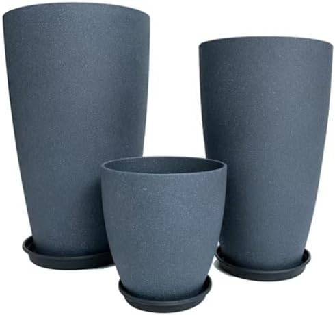24/21/11 Inch Tall Planter Pots Garden Plastic Planters - Set of 3 for Indoor & Outdoor Use - Decorative Lightweight Flower Pots (Dark Grey)