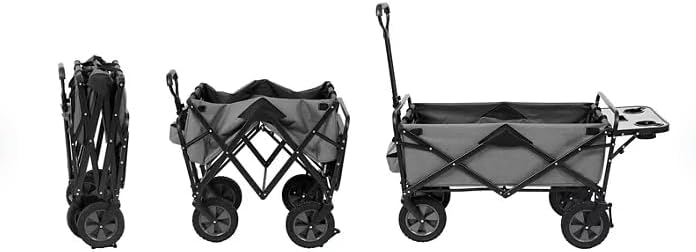 Heavy Duty Steel Frame Collapsible Folding Wagon with Table,150 Pound Capacity Outdoor Camping Garden Utility Wagon Yard Cart (Grey, 1PACK)