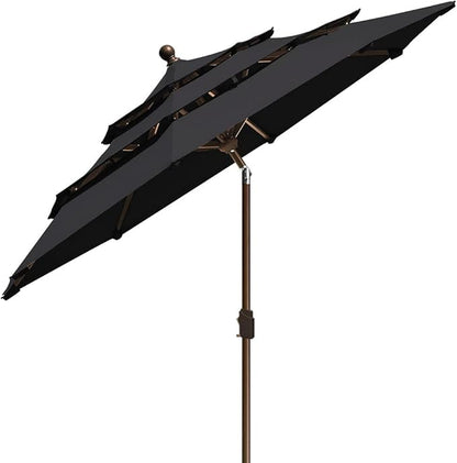 EliteShade USA 10-Year-Non-Fading 9Ft 3 Tiers Market Umbrella Patio Umbrella Outdoor Table Umbrella with Ventilation, Black