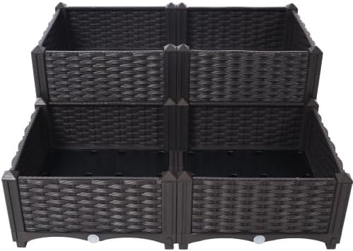 LuckyNote】4 Piece Raised Garden Bed with Legs, Self-Watering Planter Box Raised Bed to Grow Flowers, Herbs & Vegetables, Brown