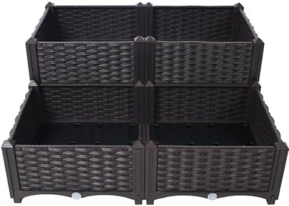 LuckyNote】4 Piece Raised Garden Bed with Legs, Self-Watering Planter Box Raised Bed to Grow Flowers, Herbs & Vegetables, Brown
