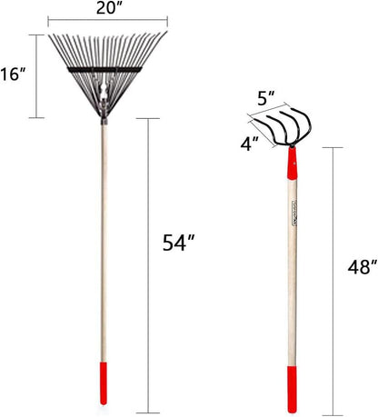 GardenAll 7-Piece Shovels Rakes Hoe Set Garden Tools Gifts for Women Long Wood Handle Pointy Shovels for Digging Short Handle Shovel Meteal Rakes Cultivator Set