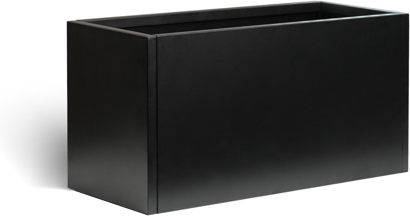 Galvanized Steel Metal Planter Rectangular Indoor Black Planter Box Large Outdoor Planters Steel 25" Lx 11" W x 13" H Commercial Residential for Patio, Deck, Garden