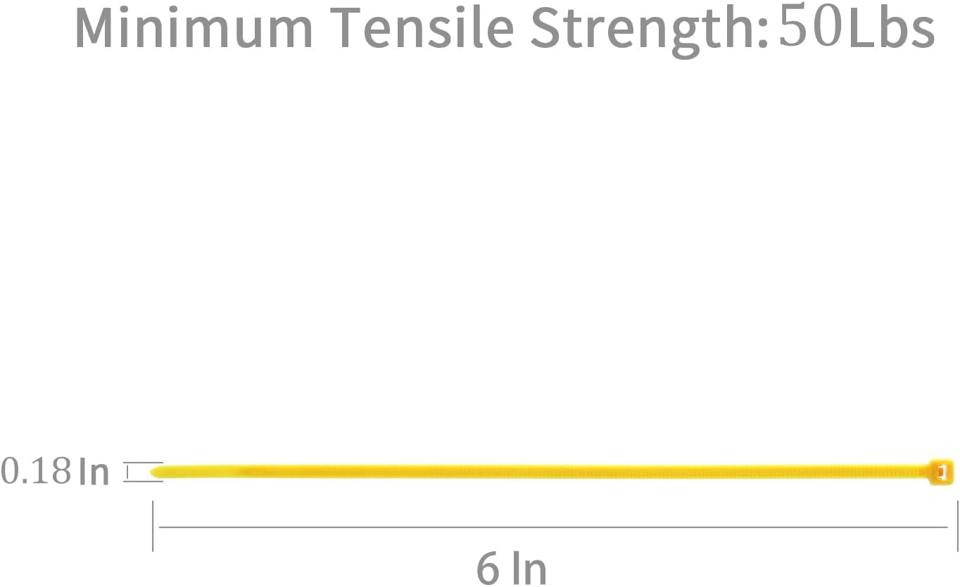 XINGO 100PCS Cable Zip Ties Heavy Duty, Premium Nylon Plastic Wire Ties with 50 Pounds Tensile Strength, Self-Locking Black Nylon Zip Ties for Indoor and Outdoor (6 inch, Yellow)