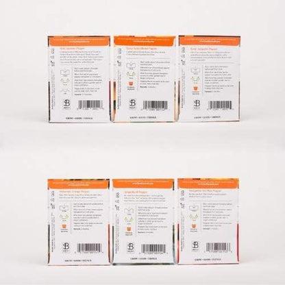 Bentley Seeds Co. HOT Peppers Seed Packet Kit With 6 Row Markers - Green & Red Chili Pepper Seeds for Vegetables Garden - Variety of Pepper Seeds for Planting - Non-GMO, Heirloom Seed Packets (6 Pack)