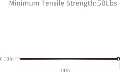 XINGO 100PCS Cable Zip Ties Heavy Duty, Premium Nylon Plastic Wire Ties with 50 Pounds Tensile Strength, Self-Locking Black Nylon Zip Ties for Indoor and Outdoor (14 inch, Brown)
