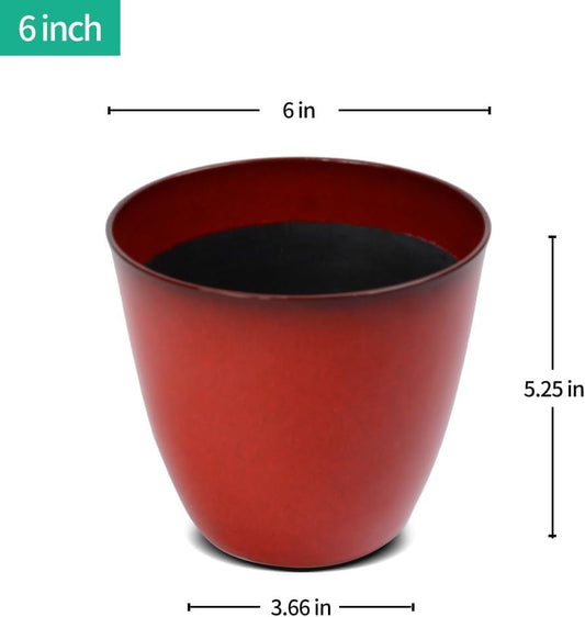 3Pack Plant Pots Durable Decorative Flower Pots,6 Inch Planter Set for Indoor and Outdoor Plants,Flowers,Succulents (Red)