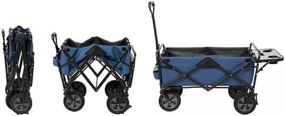 Heavy Duty Steel Frame Collapsible Folding Wagon with Table,150 Pound Capacity Outdoor Camping Garden Utility Wagon Yard Cart (Blue, 2PACK)