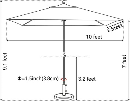 EliteShade USA 10-Year-Non-Fading 6.5x10Ft Rectangular Market Umbrella Patio Umbrella Outdoor Table Umbrella with Ventilation（Rust）