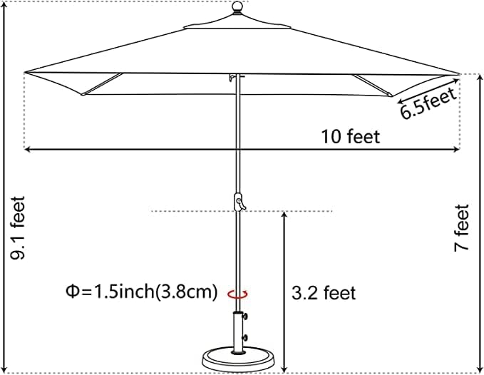 EliteShade USA 10-Year-Non-Fading 6.5x10Ft Rectangular Market Umbrella Patio Umbrella Outdoor Table Umbrella with Ventilation, Macaw Green