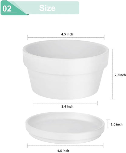 vensovo 4.5 Inch White Terracotta Shallow Succulent Pots - 6 Pack Terra Cotta Clay Pot with Saucer, Cacuts Indoor and Outdoor Planters with Drainage Hole