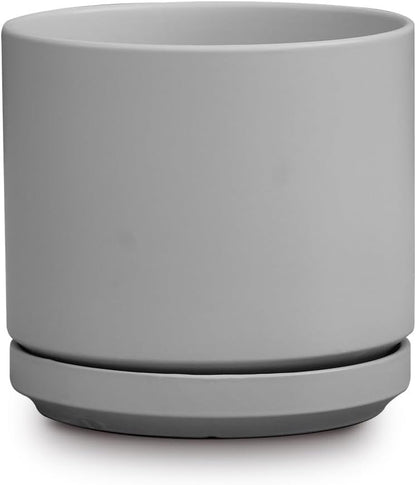 Ceramic Mid Modern Planter Pots with Detached Saucer - Indoor/Outdoor Plant Pots with Drainage Hole