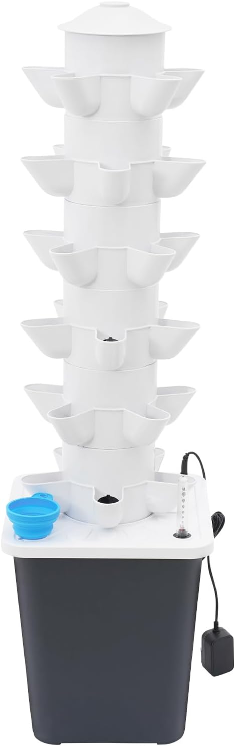 Hydroponics Vertical Growing Kit with Grow Lights 30-Plants Garden Hydroponic Growing System Outdoor Outdoor Indoor Vertical Garden Planter Tower with Automatic Watering for Herbs Fruits Vegetables