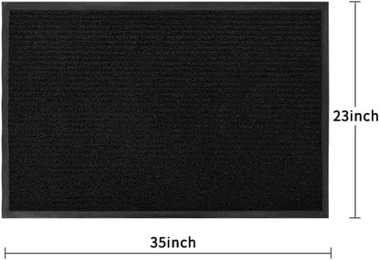 fani Heavy Duty Jet Black Striped Floor Door Mats Entryway Mats Outdoor Indoor Entrance Doormat Waterproof Low Profile Home Rug with Anti-Skid Rubber Back (Jet Black, 23" x 35")
