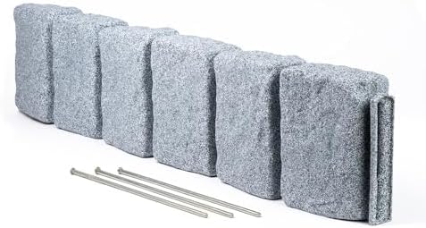 Beuta Landscape Edging | Garden Edging Border | Faux Stone Block XL for Lawn Edging, Flower Beds & Yard Edging – 1 Pack | Each Section Has 6 Blocks 48" L x 4" W x 9.5" H | 3 Spikes | Greystone