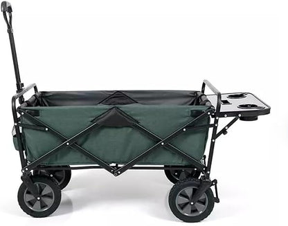 Heavy Duty Steel Frame Collapsible Folding Wagon with Table,150 Pound Capacity Outdoor Camping Garden Utility Wagon Yard Cart (Green, 1PACK)