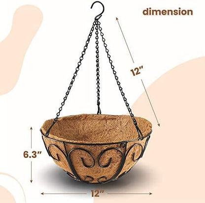 2 Pack Metal Hanging Planter Basket with Coco Coir Liner Chain Round Wire Plant Holder Flower Pots Hanger Garden Decoration Porch Decor Watering Hanging Baskets Indoor Outdoor (BUTTERFLY SHAPE)