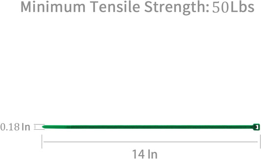 XINGO 100PCS Cable Zip Ties Heavy Duty, Premium Nylon Plastic Wire Ties with 50 Pounds Tensile Strength, Self-Locking Black Nylon Zip Ties for Indoor and Outdoor (14 inch, Green)