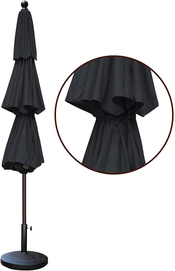 EliteShade USA 10-Year-Non-Fading 11Ft 3 Tiers Market Umbrella Patio Outdoor Cylinder Auto Push-up Table Umbrella with Ventilation, Black
