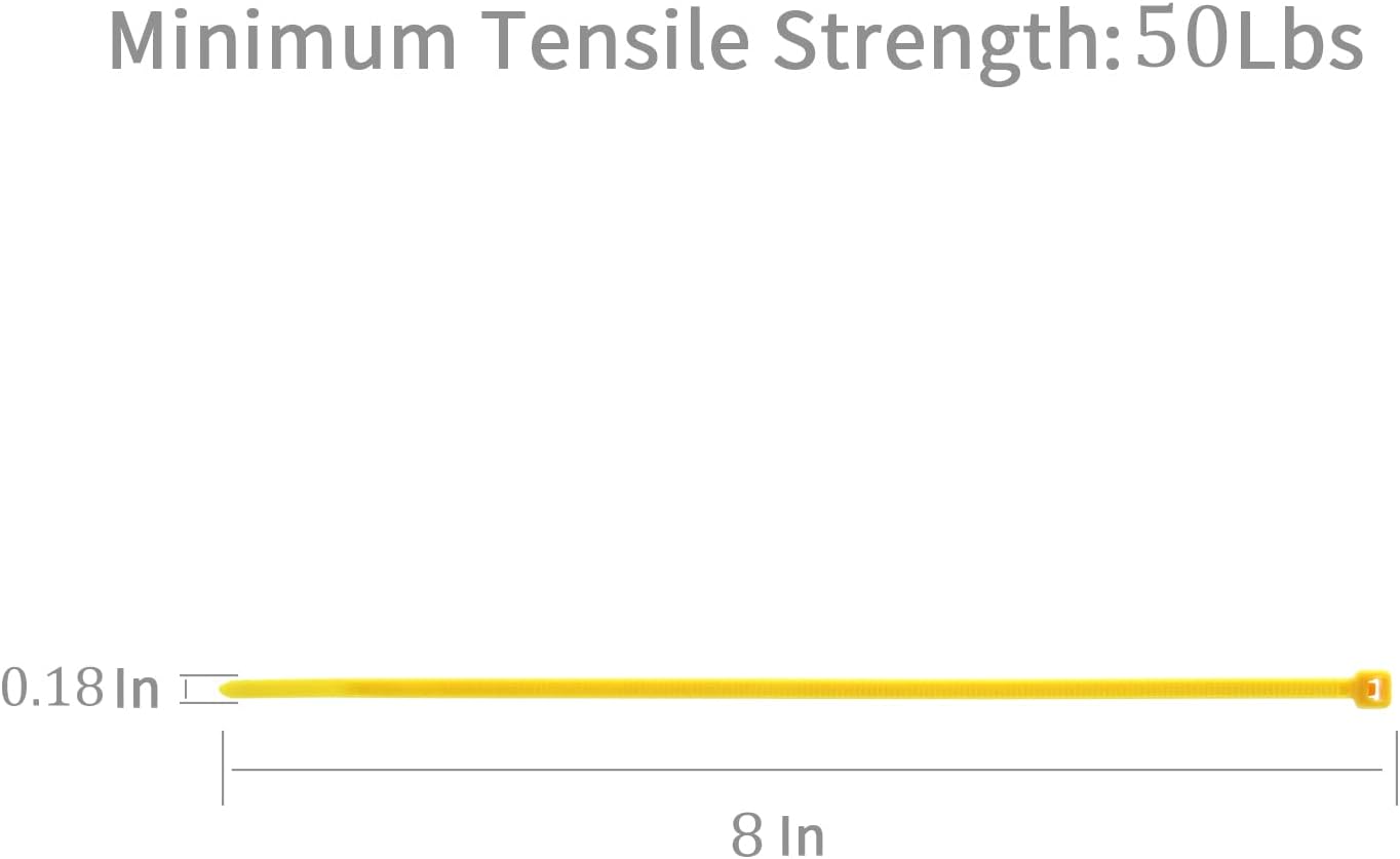 XINGO 1000 PCS Yellow Zip Ties 8 Inch, 60 LBS Tensile Strength, Self-Locking Nylon Plastic Nylon PA66 Wire Ties for Indoor and Outdoor Use