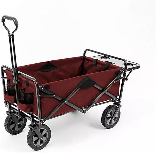 Heavy Duty Steel Frame Collapsible Folding Wagon with Table,150 Pound Capacity Outdoor Camping Garden Utility Wagon Yard Cart (Red, 1PACK)