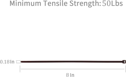 XINGO 1000 PCS Brown Zip Ties 8 Inch, 60 LBS Tensile Strength, Self-Locking Nylon Plastic Nylon Wire Ties for Indoor and Outdoor Use