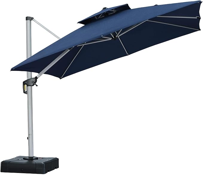 PURPLE LEAF 10ft Cantilever Outdoor Patio Umbrella Large Heavy Duty 360° Rotation Double Top Offset Rectangular Umbrellas for Backyard Deck Pool, Spectrum Indigo