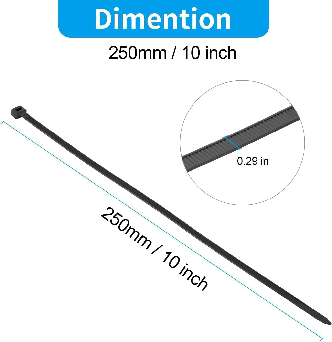 XINGO 10 Inch Blue Zip Ties Heavy Duty 100 Pack, 120 LBS Tensile Strength, Premium Nylon Cable Wire Ties, Self-locking Plastic Ties for Indoor and Outdoor Use