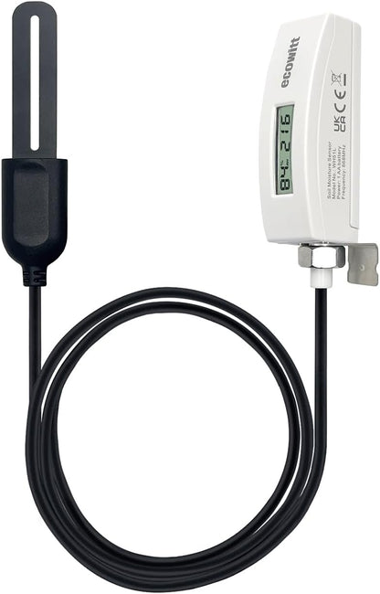 ECOWITT WH51L Soil Moisture Sensor with 1m/3.28ft PVC Wire Probe, LCD Display, Needs to Pair with Wi-Fi Gateway, 915 MHz