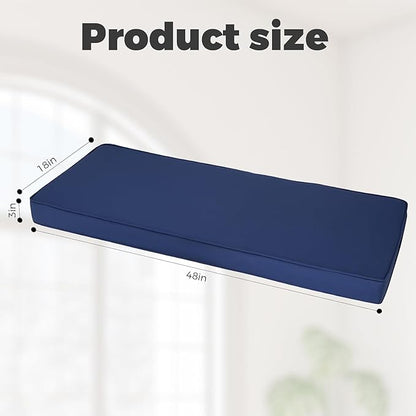 Outdoor Bench Cushion 48x18x3 Inch with Ties, Thick Waterproof Porch Swing Cushions for Patio Furniture Chair Pad, Seat Sofa Garden Replacement Cushion Sponge Filling