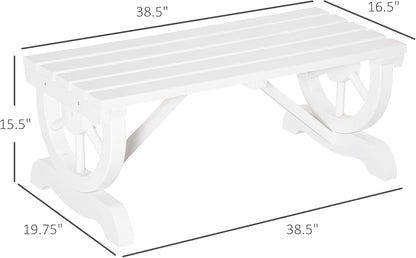 Outsunny 2-Person Wooden Garden Bench, Outdoor Wagon Wheel Porch Bench for Backyard Garden, Support 550 LBS, Rustic Country Style Patio Furniture, White