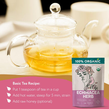 Organic Echinacea Herb (4 oz.) - Equinacea Organica - Echinacea Purpurea Loose Leaf Tea - Immunity, Respiratory System, Digestion