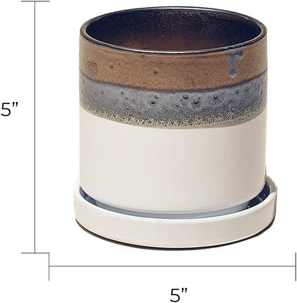 CHIVE ‘Minute’ Ceramic Planter Pot — Cute 5” Colorful Succulent Pots for Indoor & Outdoor House Plants — Beautiful Modern Farmhouse Kitchen Decor — Bronze and White