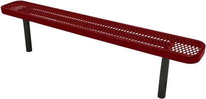 Heavy-Duty Outdoor Bench Thermoplastic Coated, Expanded Metal, Commercial-Grade Seating, Made in America (Inground Without Back, 6 Ft, Textured Burgundy)