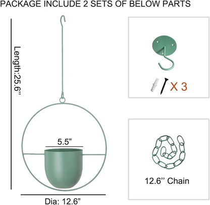Hanging Planters 2 Pack Boho Mid Century Hanging Plants Hangers Metal Wall Ceiling Flower Pot Indoor Outdoor Vine Holder Room and Window Decor(Green)