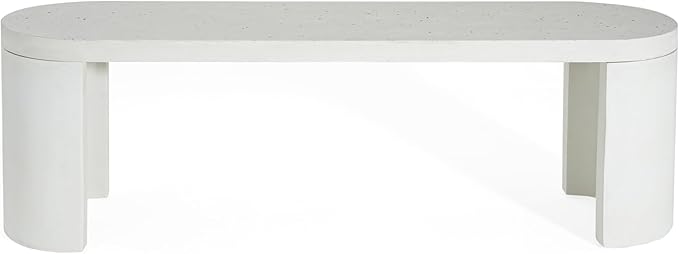 Christopher Knight Home Zigg Durable Concrete Outdoor Dining Set with Stylish Terrazzo Finish, Patio Dining Table with Bench, Oval Outdoor Patio Furniture Set with Pedestal Base, White