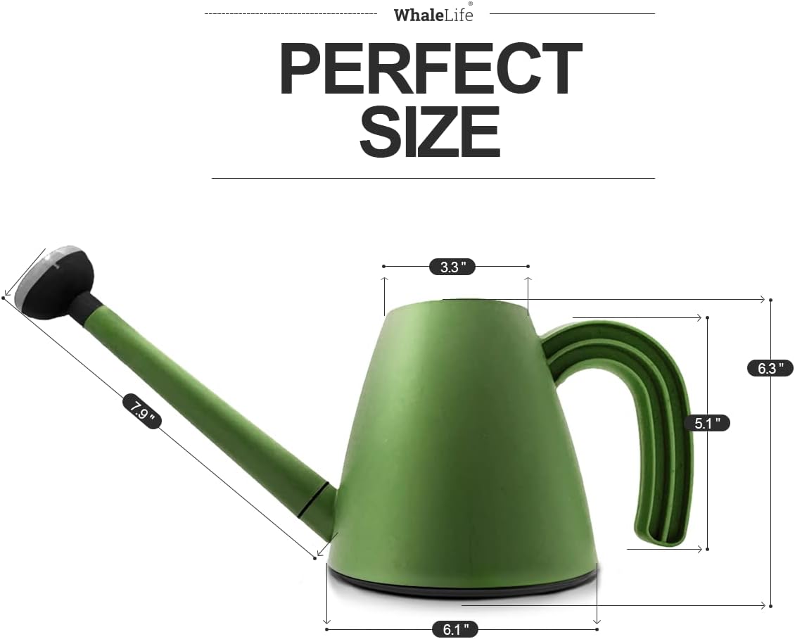WhaleLife Indoor Watering Can for House Bonsai Plants (2.0L, Green)
