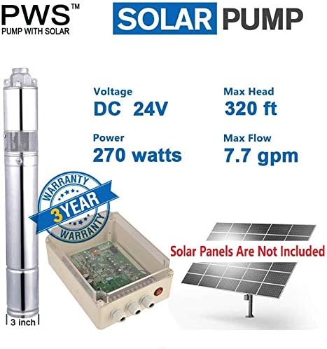 Solar Water Pump Kit 24V with 3-Year Warranty | Stainless Steel 316 Submersible Pump for Bore Wells, Ponds | Solar-Powered & MPPT Controller,JS3-1.8-100