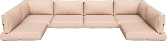 Aoxun Outdoor Replacement Cushions for Patio Furniture, Waterproof Sofa Cushion for 6-Seat Rattan Wicker Sectional Patio Conversation Sets, 14-Piece Cushions Set for L-Shape Couch, Beige