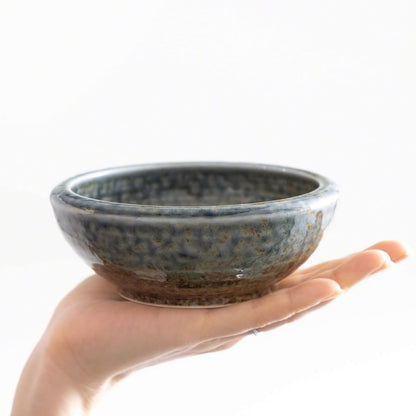 Wazakura Minoyaki Series Small Round Glazed Ikebana Flower Vase Made in Japan, Handpainted Floral Arrangement Pottery Supplies - Brown and Blue