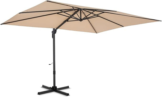 PHI VILLA 9'x 12' Patio Umbrella with Easy-Using Handle, 360° Rotation & 6-Level Tilt , Cantilever Aluminum Rectangle Outdoor Offset Umbrella for Deck, Pool, Garden Windproof & Crashproof (Beige, No Base)