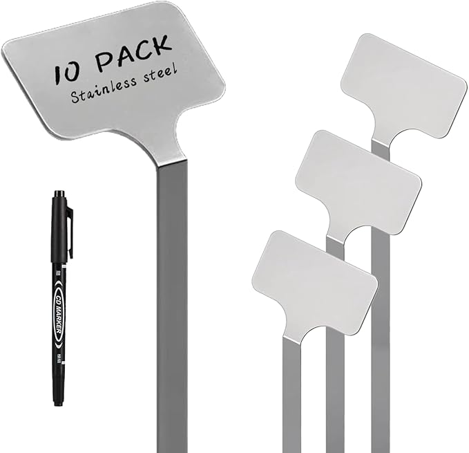 Stainless Steel Plant Labels,Metal Waterproof Plant Markers, Height 12.75 in, Label Area 2.5 in*1.25 in resuable Nursery Tags for Vegetables herb Flower Seed Green House 10-Pack