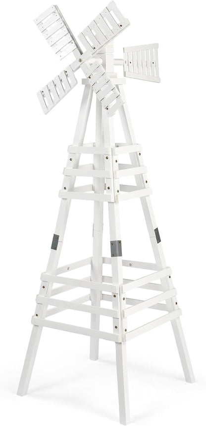 VINGLI Outdoor Yard Windmill, Wooden Wind Spinner for Garden Lawn Yard Patio Decoration (White, Medium)