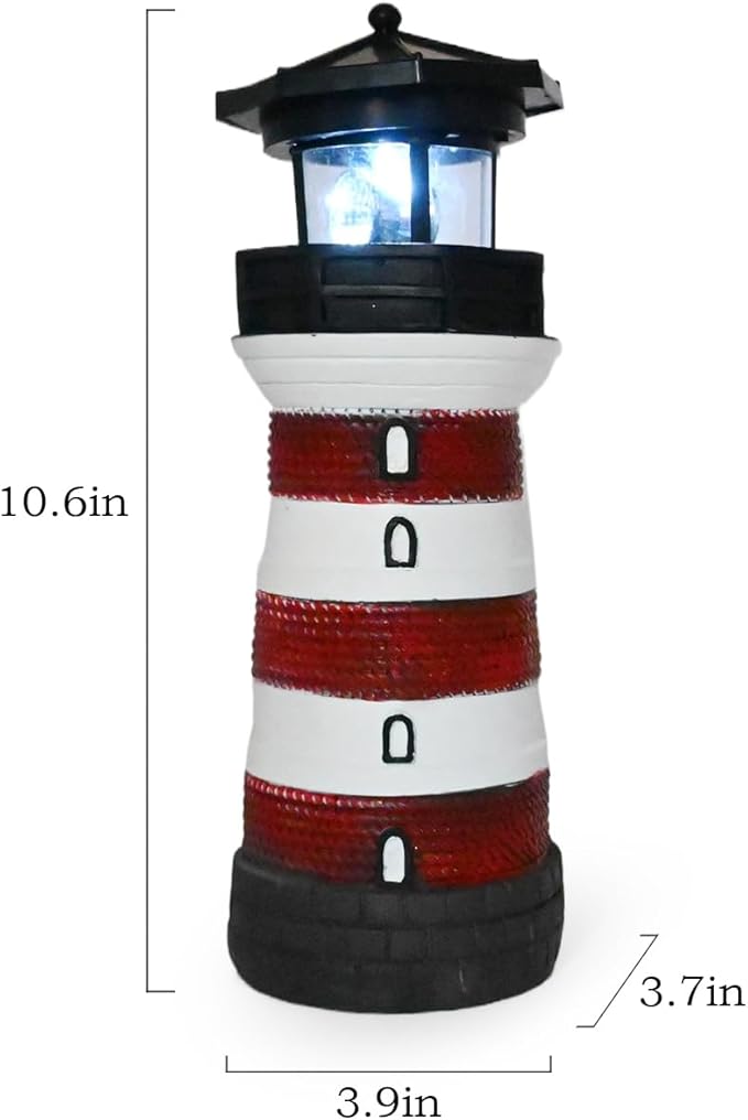 Solar Lighthouse with Rotating Beacon – Led Light House for Yard Garden Nautical Decor Lamp Outdoor Decoration Lawn Ornament Outside Statue Mother Day Gift for Mom