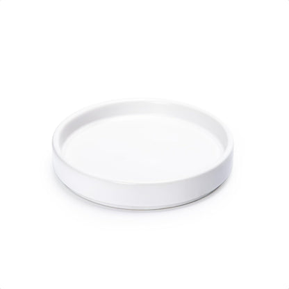 D'vine Dev Modern Round 5.4 Inch Ceramic Plant Pot Saucer, Planter Pot Drainage Tray for Indoor Plants, Matte White, 97-T-A-2