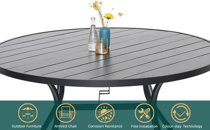 7-Piece Patio Dining Set, 48-Inch Round Dining Table with 6 Stackable Chairs, All-Weather Brown Tan