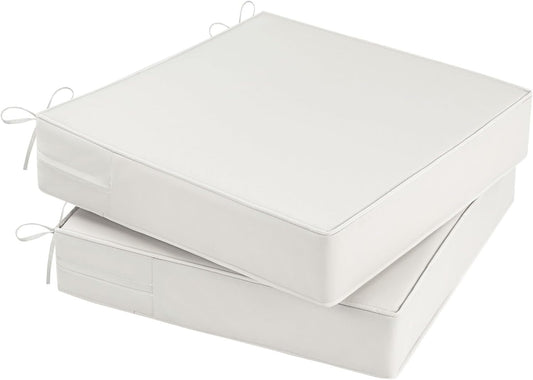 Outdoor Chair Cushions Set of 2 for Patio Furniture 22x22x4 Inch Waterproof Patio Chair Cushion 3 Year Color Fastness Square Elastic Foam Garden Sofa Couch Pads with Ties and Handle,Beige