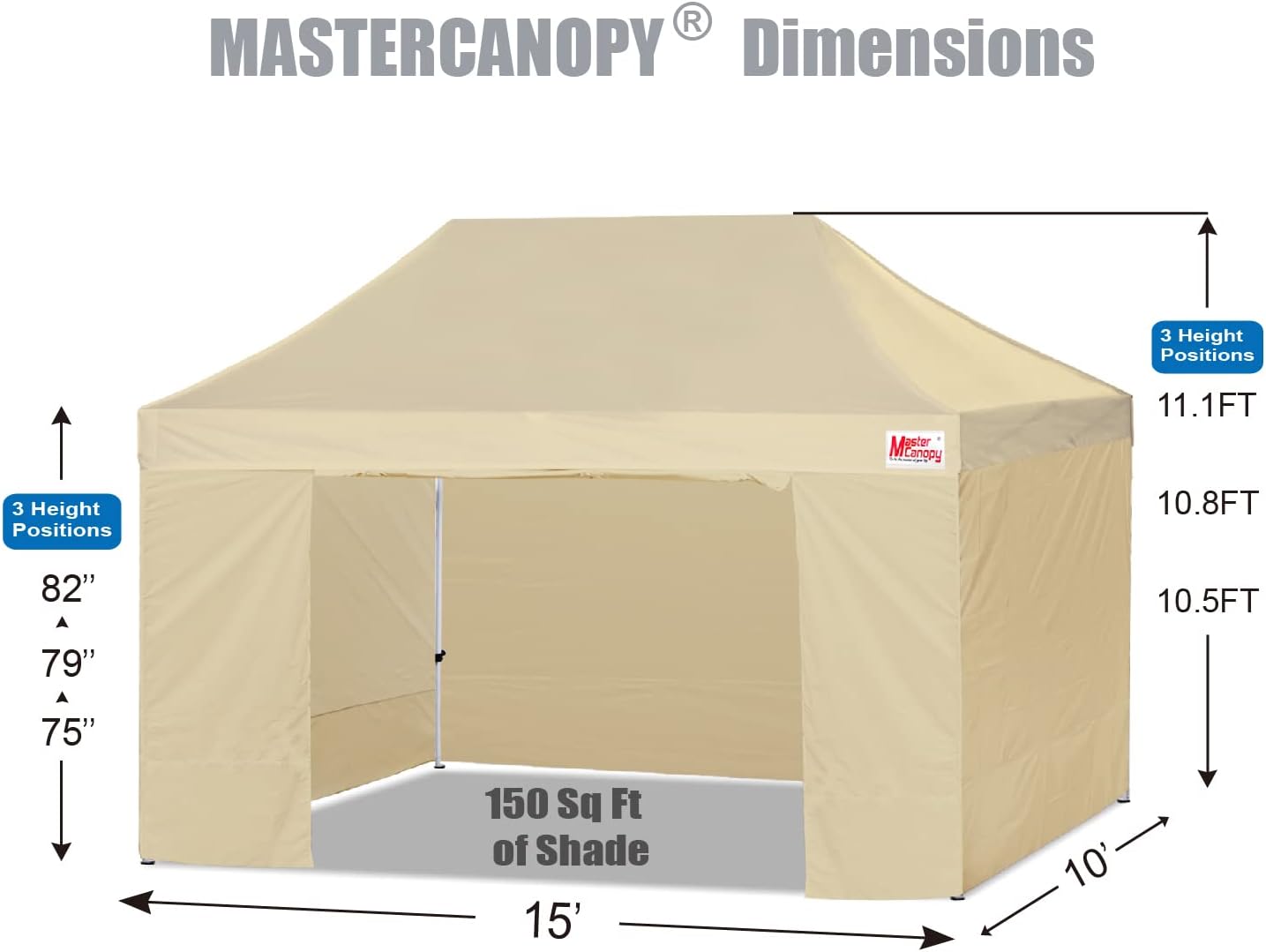 MASTERCANOPY Heavy Duty Pop-up Canopy Tent with Sidewalls (10x15,Beige)
